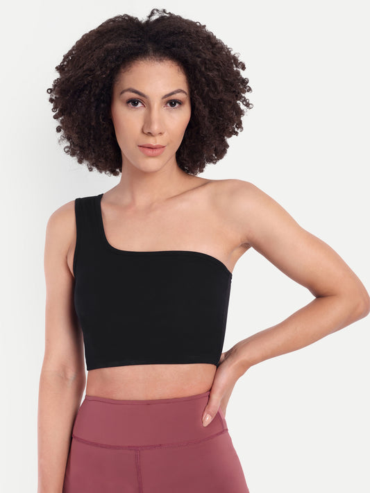 NATALIA ONE SHOULDER SPORTS BRA IN BLACK